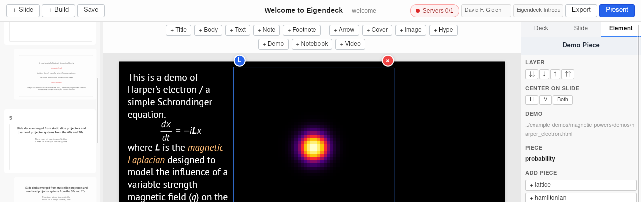 A demo piece selected — the Element inspector shows the piece and Add Piece