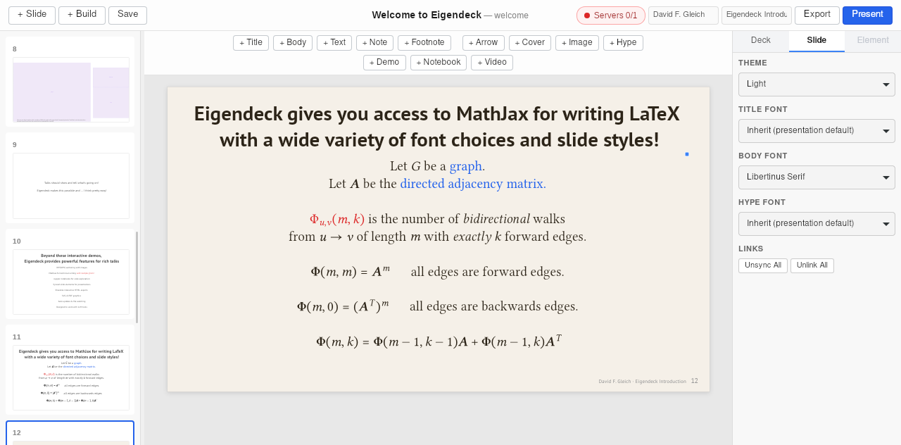 The Slide inspector — theme and per-slide fonts