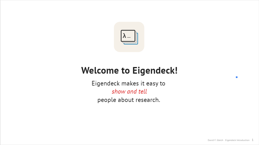 Slide 1 — Welcome to Eigendeck