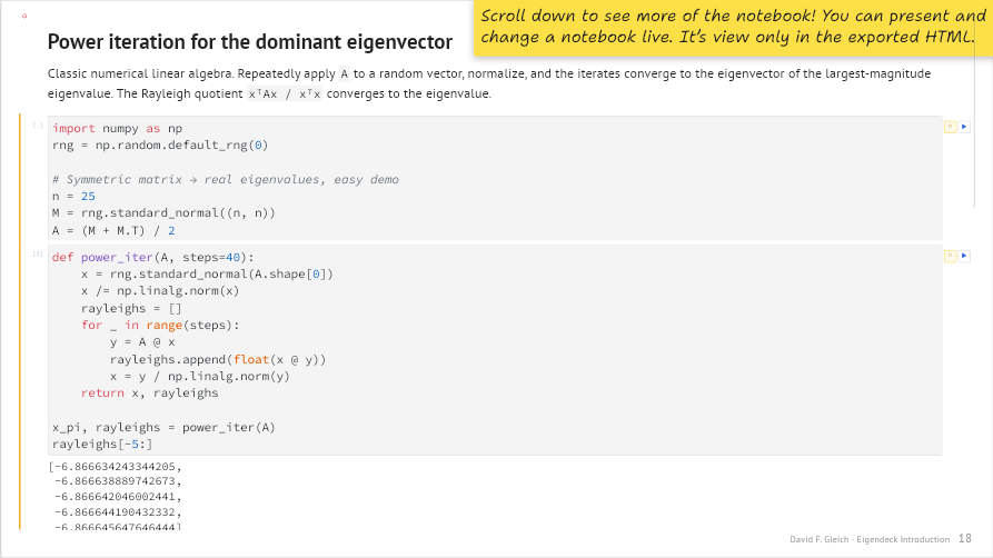Slide 21 — a live Jupyter notebook on a slide